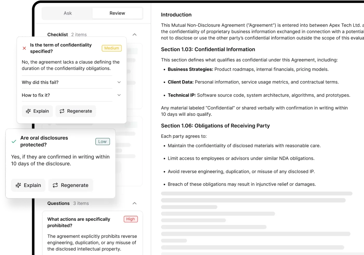 Document review interface mockup